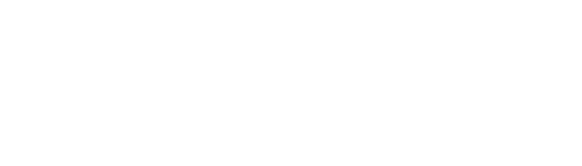 Aerfort Dhún na nGall logo in white with no background,