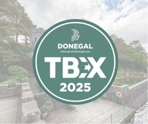 TBEX (Travel Blog Exchange) 2025 in Donegal logo superimposed over an image of Donegal