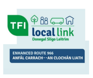 TFI Local Link logo Donegal Sligo Leitrim, enhanced route 966, anfál carrach an clochán liath